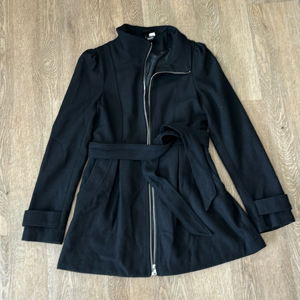 Womens Black Tie Belt Peacoat